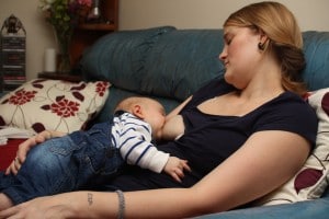 mum breastfeeding baby in laid-back position